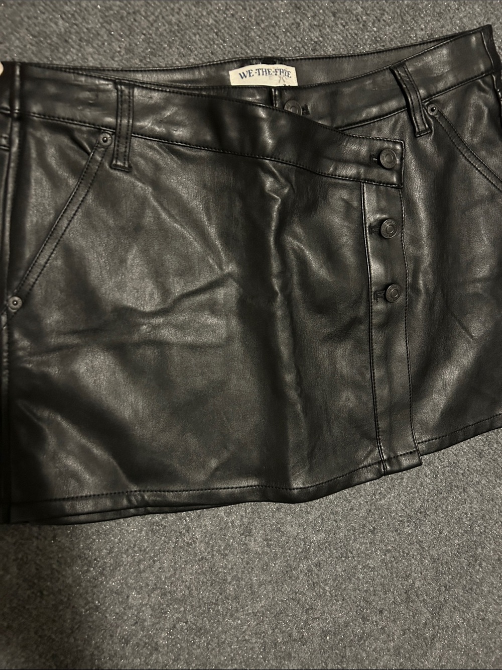 We The Free Black Faux Leather Button-Accent Mini Skirt
